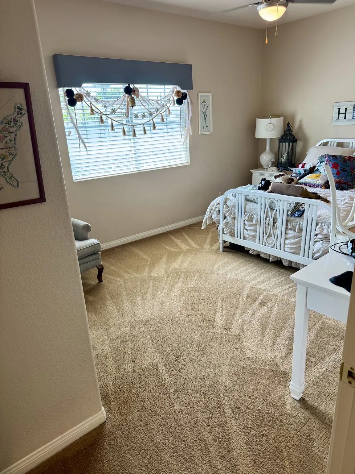 Bedroom carpet with grooming lines after cleaning