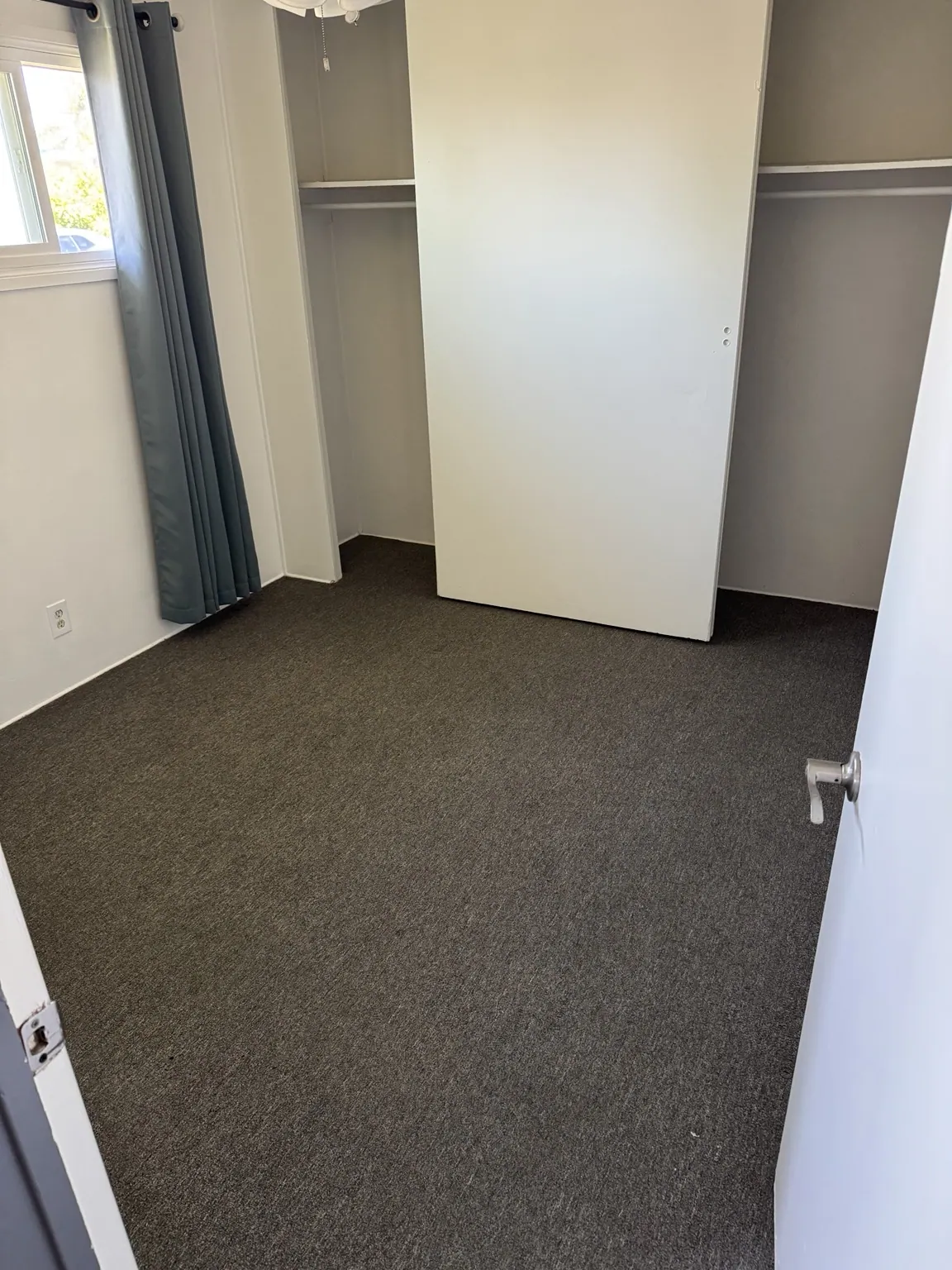 Cleaned gray carpet in an empty bedroom