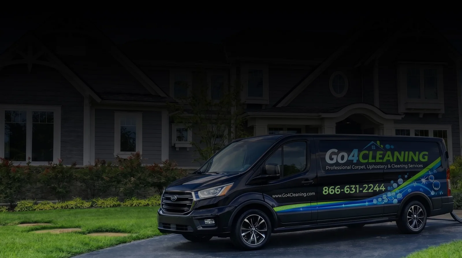 Branded Go4Cleaning service van parked in front of a home