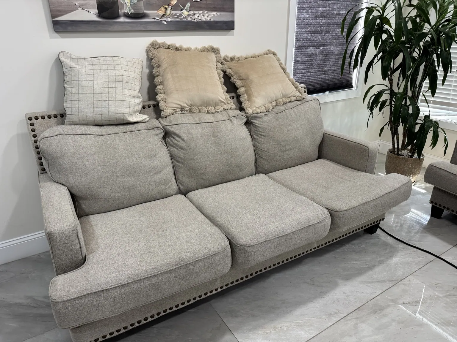 Nailhead-trim sofa cleaned by Go4Cleaning