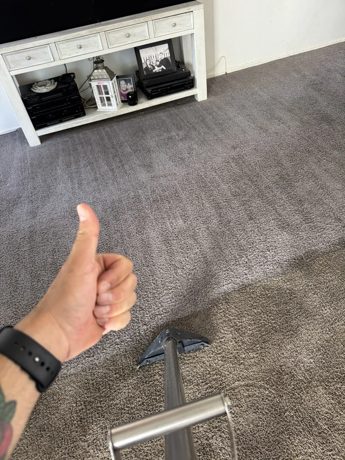 Freshly cleaned carpet at the end of a job