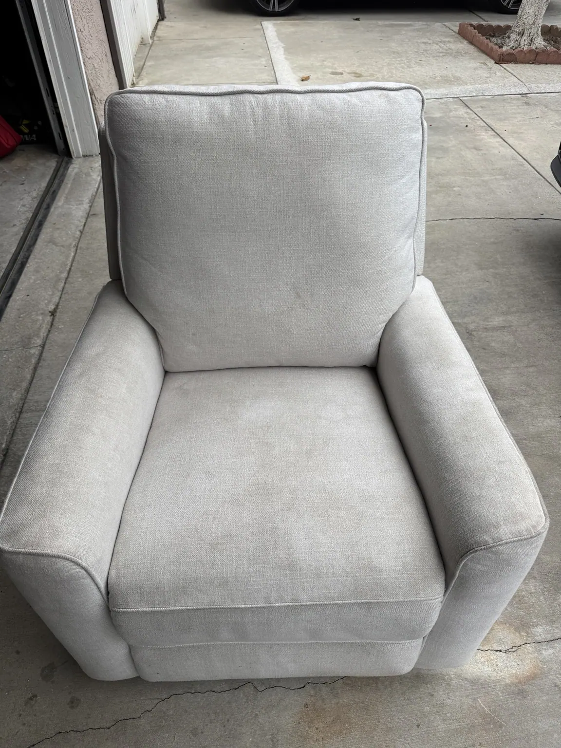 Gray upholstered armchair after cleaning